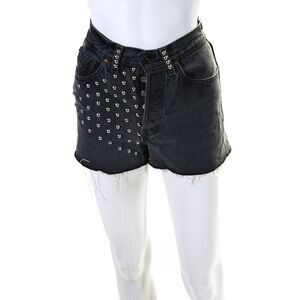 Riley Womens Denim Studded Five Pocket Button Fly Mid-Rise Shorts Black Size M